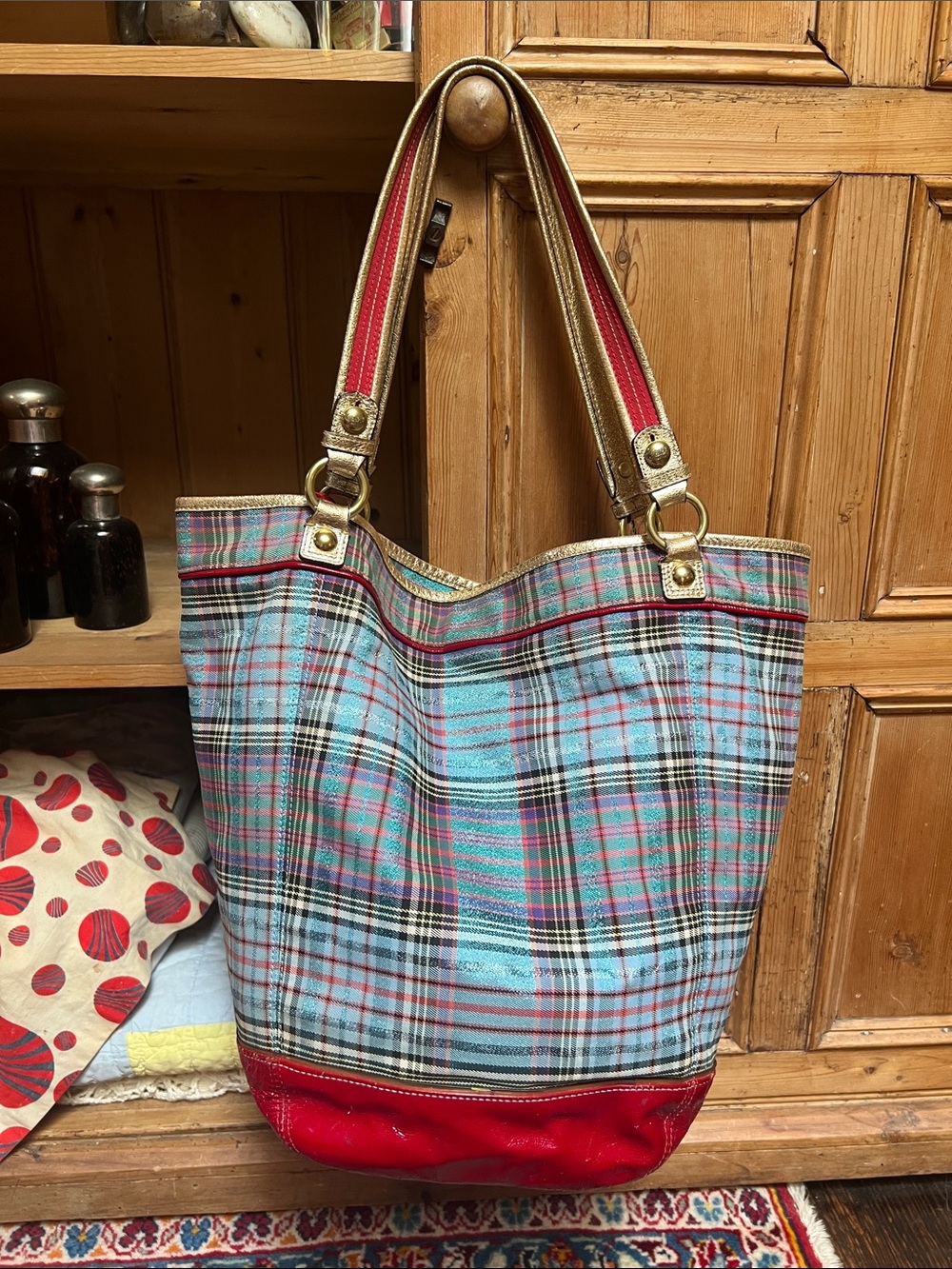 Coach 15887 Poppy Tartan Bella Bucket Tote - Picture 7 of 13